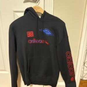 Adidas Black Hoodie with Red and Blue Graphics